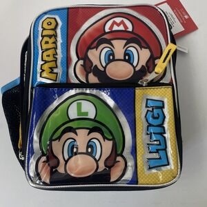 Nintendo Super Mario Luigi Lunch Bag Kids OS Multicolor NEW Insulated Dual Zip